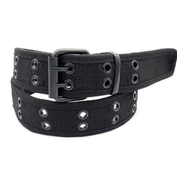 Black 2 Holes Row Grommet Canvas Fabric Web Belt Size Medium - Picture 1 of 1